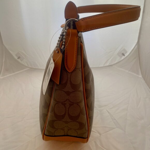 NWT Coach Signature Coated Canvas Hobo Handbag Khaki/Tangerine - Picture 6 of 10